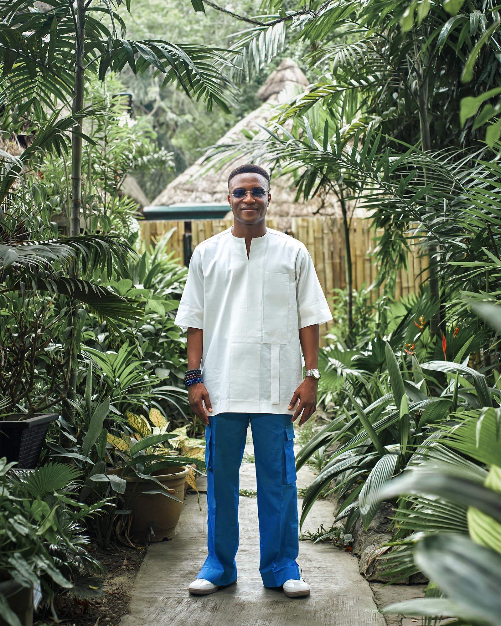 Off White And Blue Easy Wear Casual